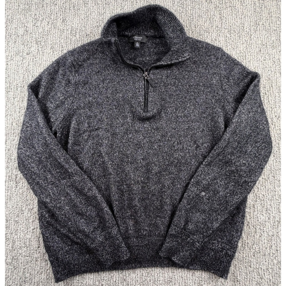 Nordstrom Men's Shop Sweater Men XL Grey Cashmere Silk Quarter Zip Marled Knit